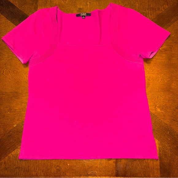 Alex Marie Womens Hot Pink Knit Square Neck Short Sleeve Silk Blend Shirt L - Picture 2 of 8